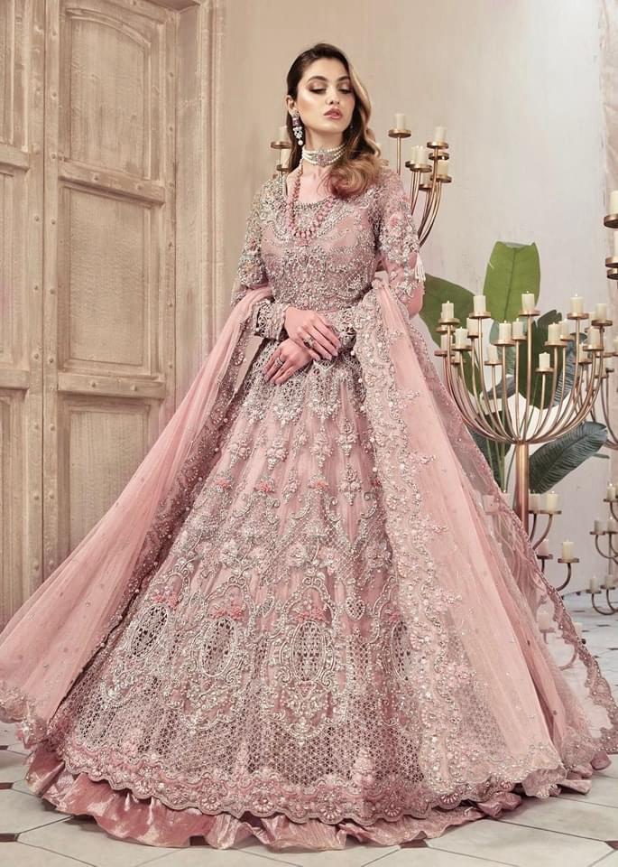 Luxury Heavy Embroidered Net Frock with Silk Trouser & Sequence Dupatta – 3PC