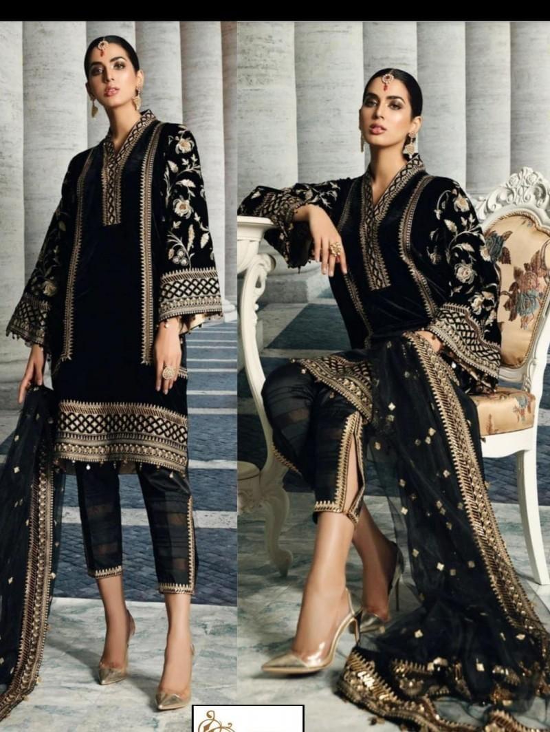 TRUE – Velvet Embroidered 3PC Luxury Winter Suit with Organza Dupatta