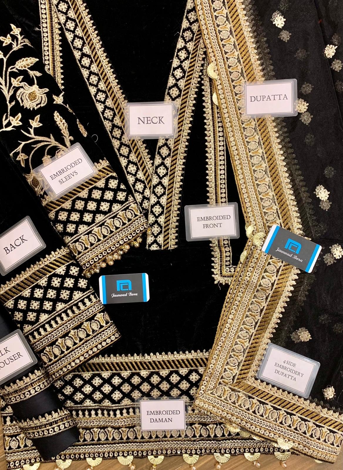 TRUE – Velvet Embroidered 3PC Luxury Winter Suit with Organza Dupatta