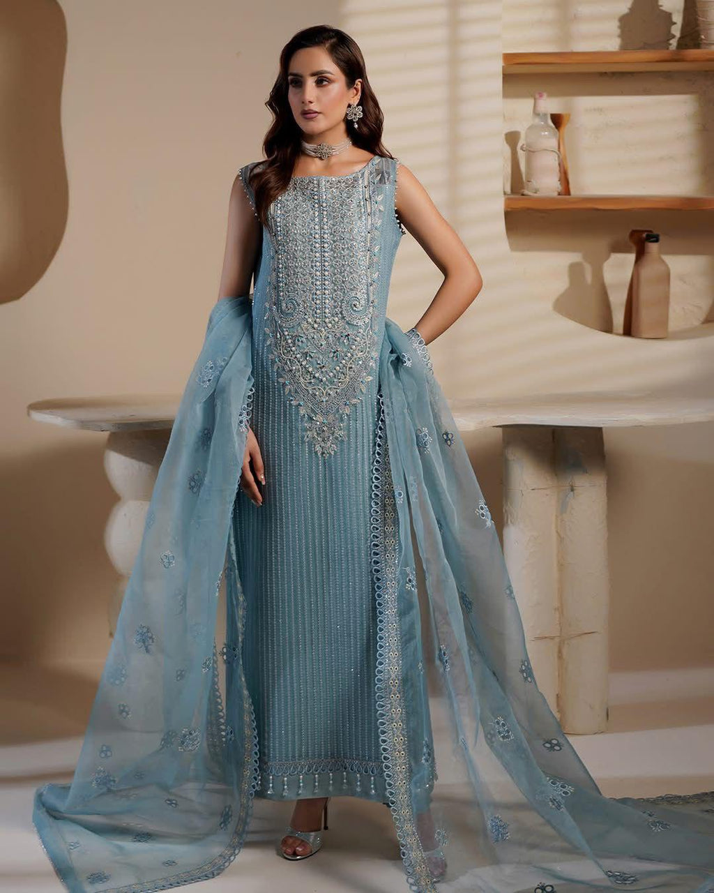 Ahmozi Maryam’s Hit Code – Unstitched 3PC Luxury Embroidered Organza Suit