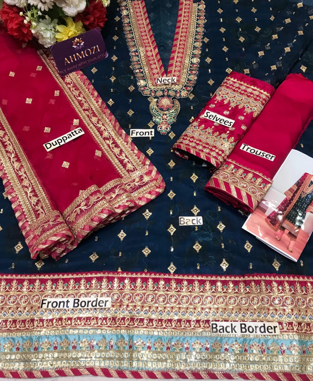 Ahmozi Baroque Midnight – Unstitched 3PC Luxury Embroidered Chiffon Suit