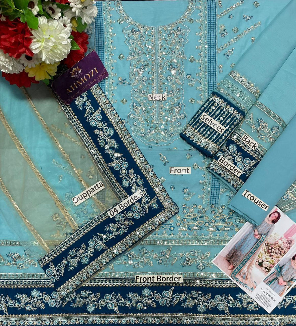 Ahmozi Charizma Embroidered Chiffon – 3-Piece Unstitched Suit