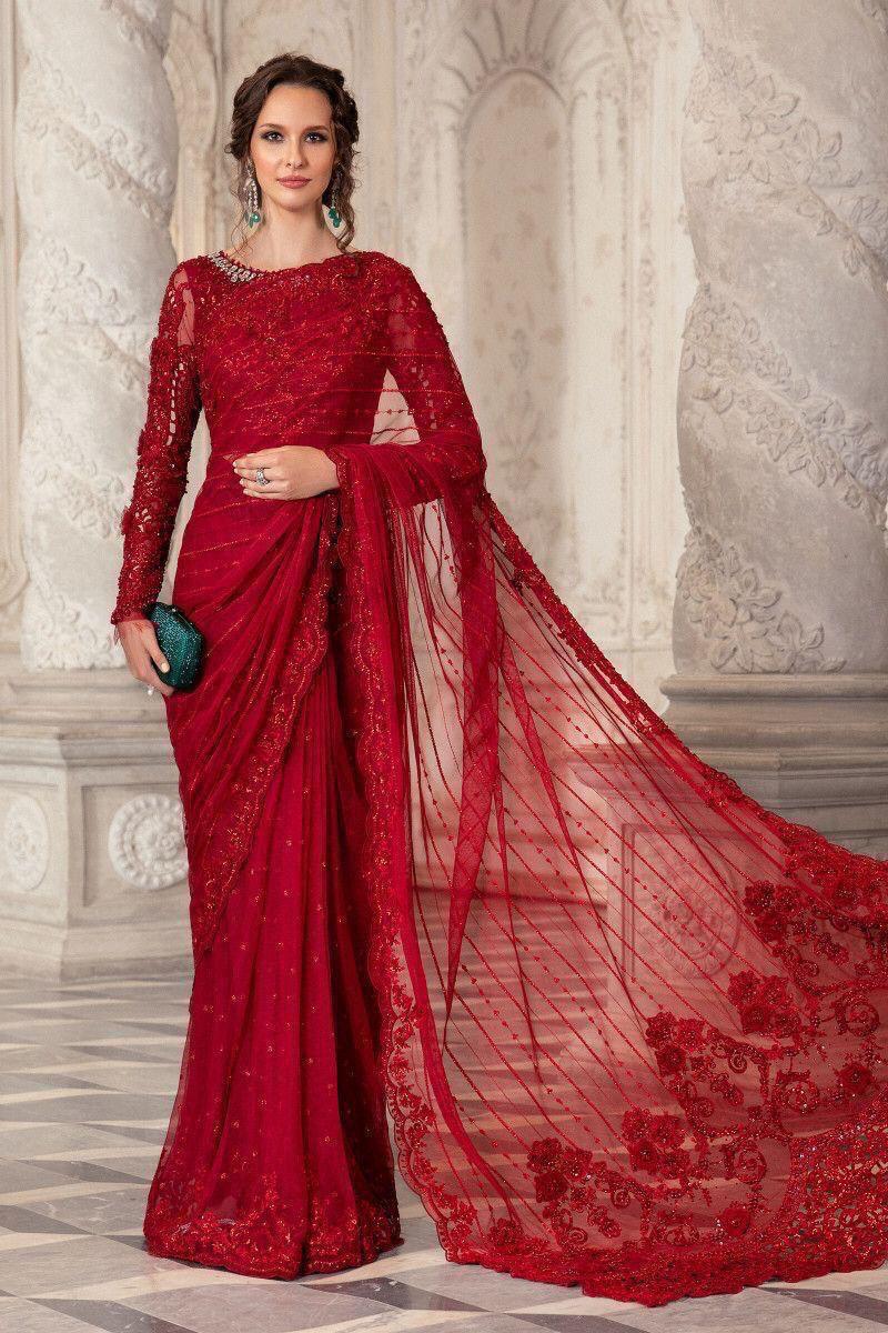 Maria B Exclusive Saree 2024 – Heavy Embroidered Net & Adda Work