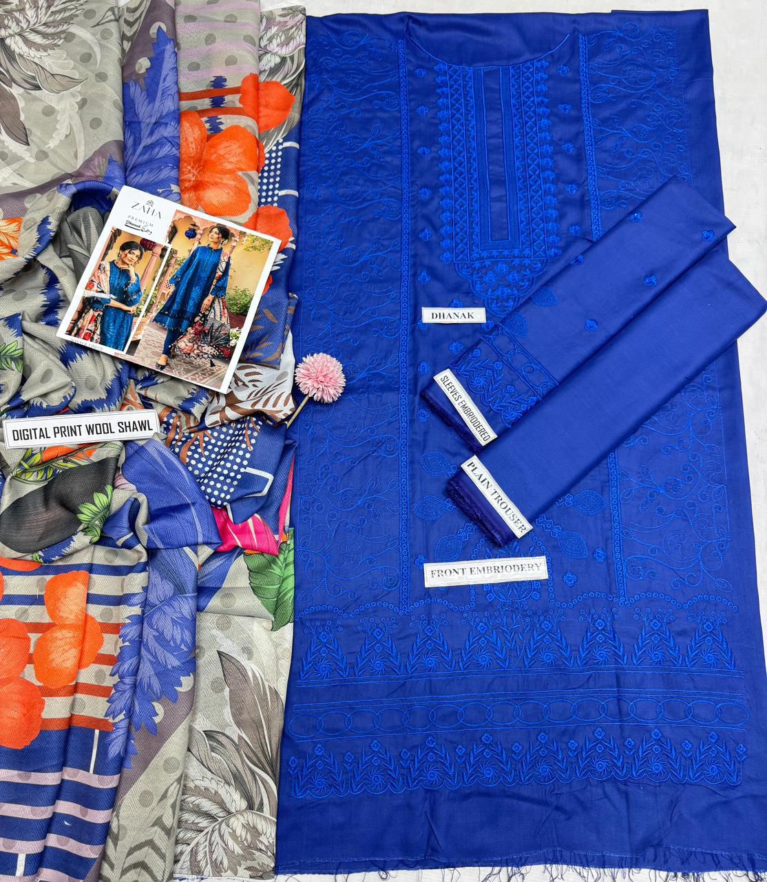 Dhanak New Arrivals – Heavy Embroidered 3-Piece Suit