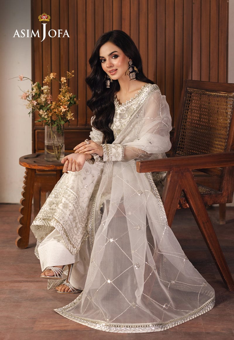 Asim Jofa White – Organza Heavy Embroidered 3-Piece Suit