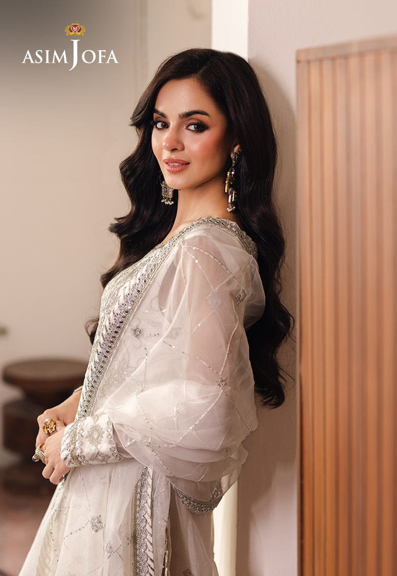 Asim Jofa White – Organza Heavy Embroidered 3-Piece Suit