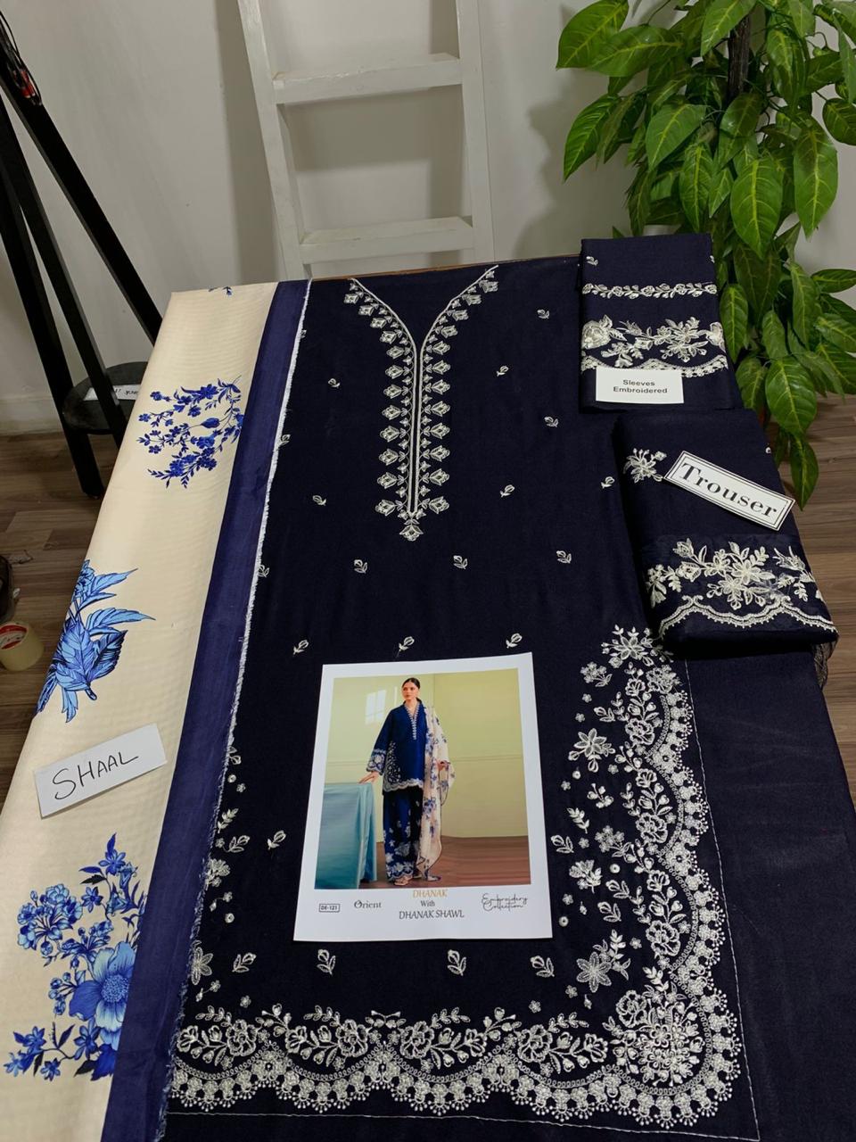 3-Piece Dhanak Winter Suit – Heavy Embroidered Shirt & Pashmina Shawl