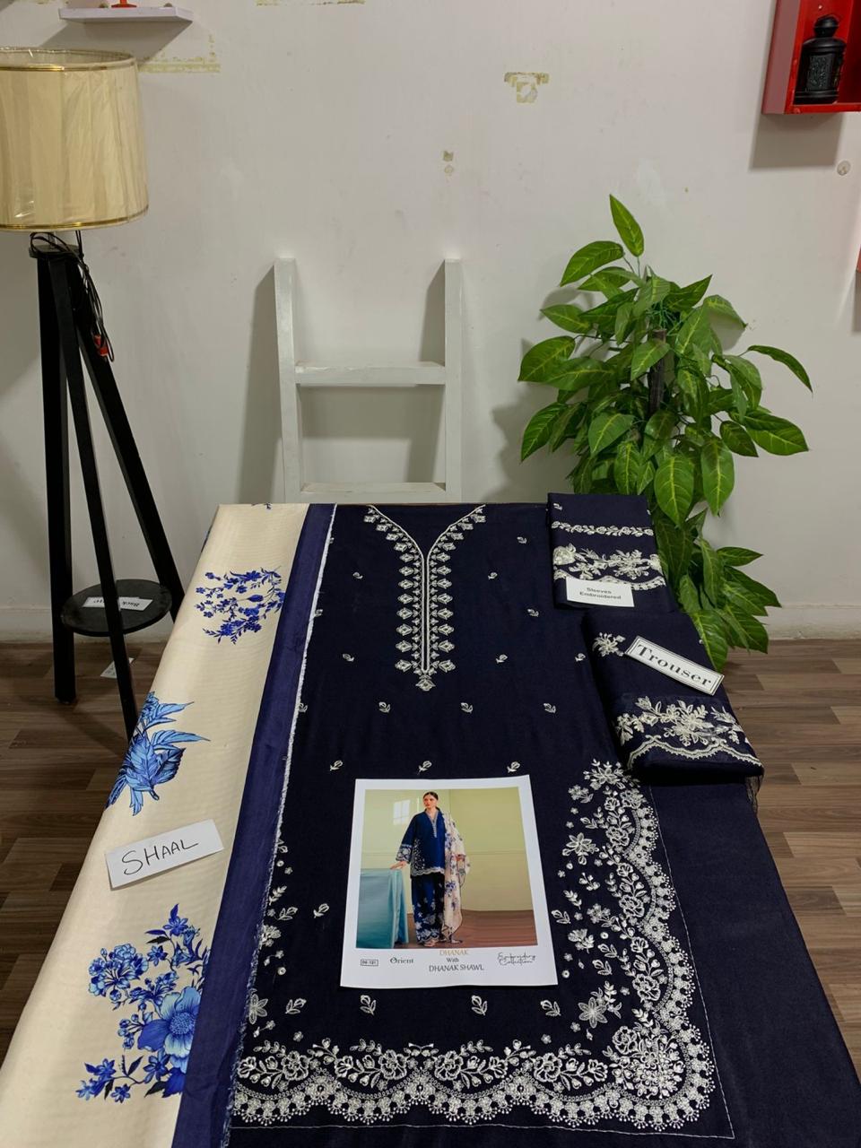 3-Piece Dhanak Winter Suit – Heavy Embroidered Shirt & Pashmina Shawl