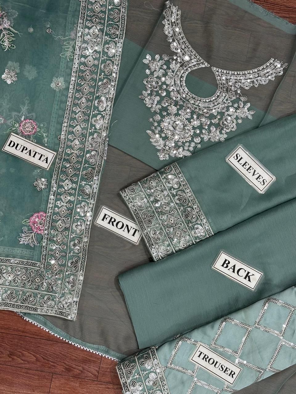 Farasha Unstitched Replica Chiffon Party Wear Suit with Organza Dupatta