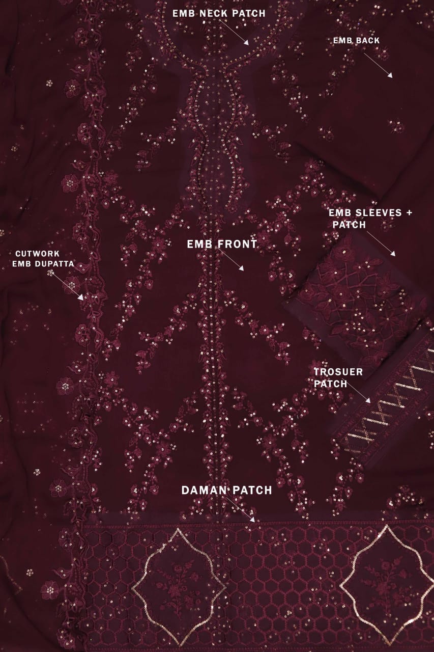 Luxury Sequins Embroidered Chiffon Wedding & Party Wear Suit with Ready-to-Wear Dupatta