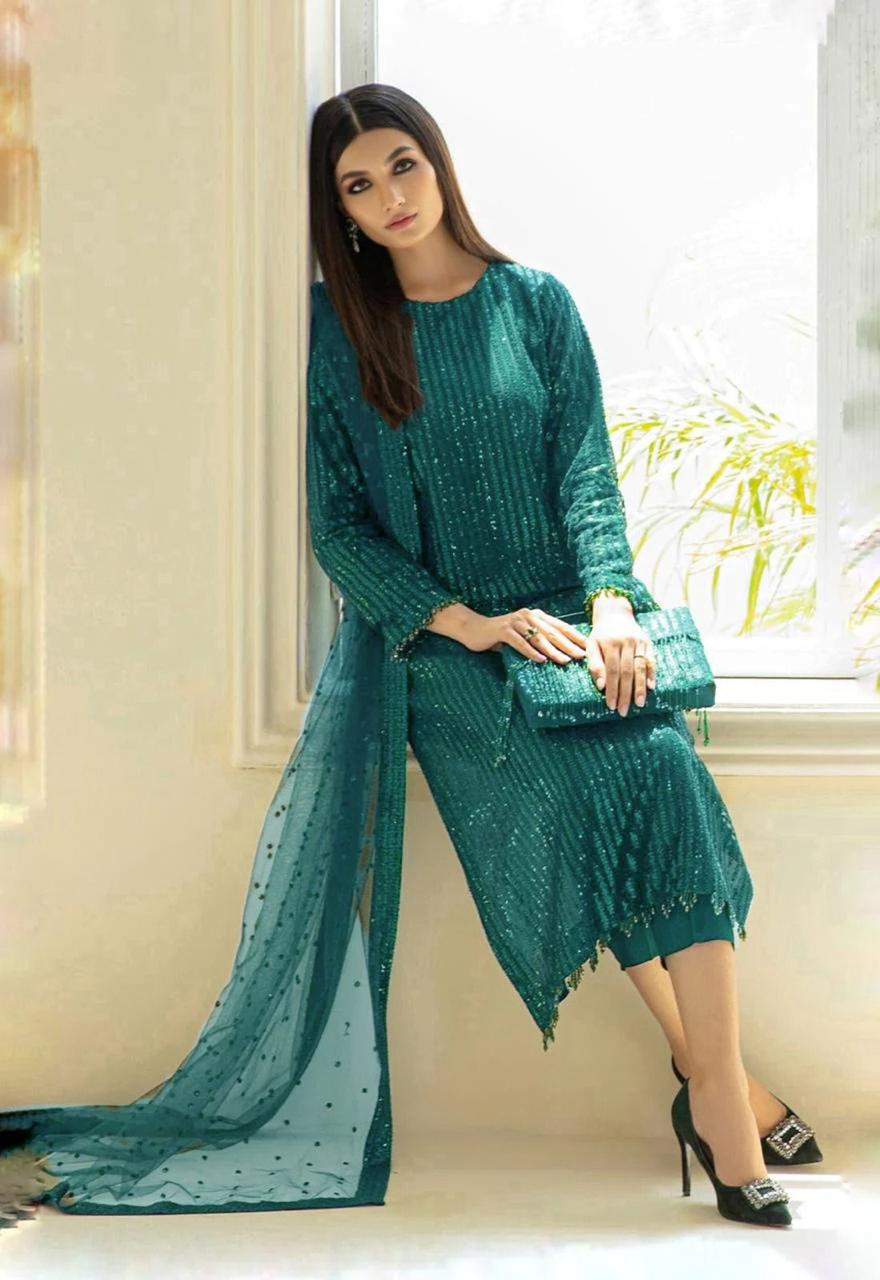 Luxury Heavy Sequins Net Party Wear 3PC Suit with Ready-to-Wear Dupatta