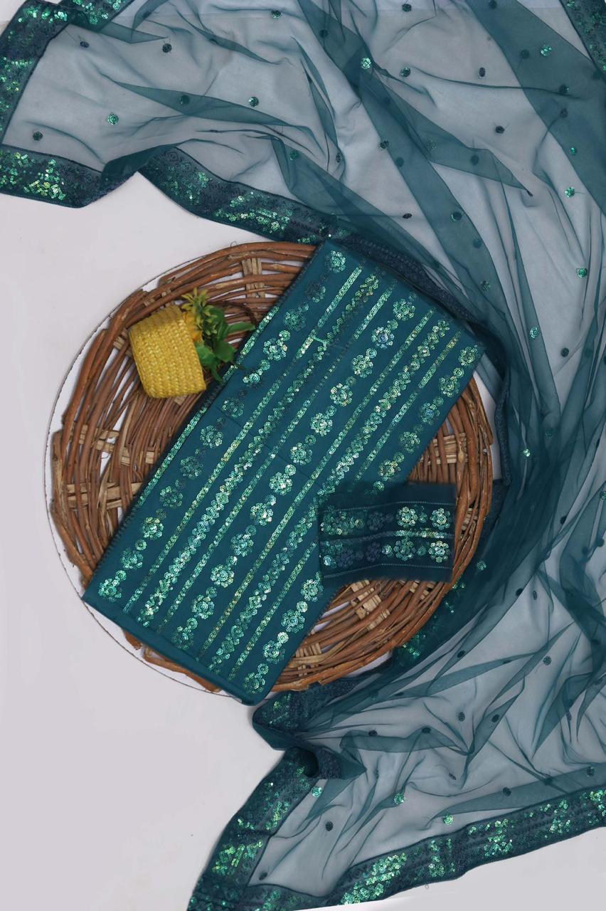 Luxury Heavy Sequins Net Party Wear 3PC Suit with Ready-to-Wear Dupatta