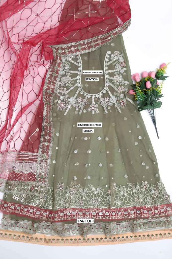 Baroque Luxury Net Wedding Suit with Heavy Sequins & Organza Dupatta (C-258)