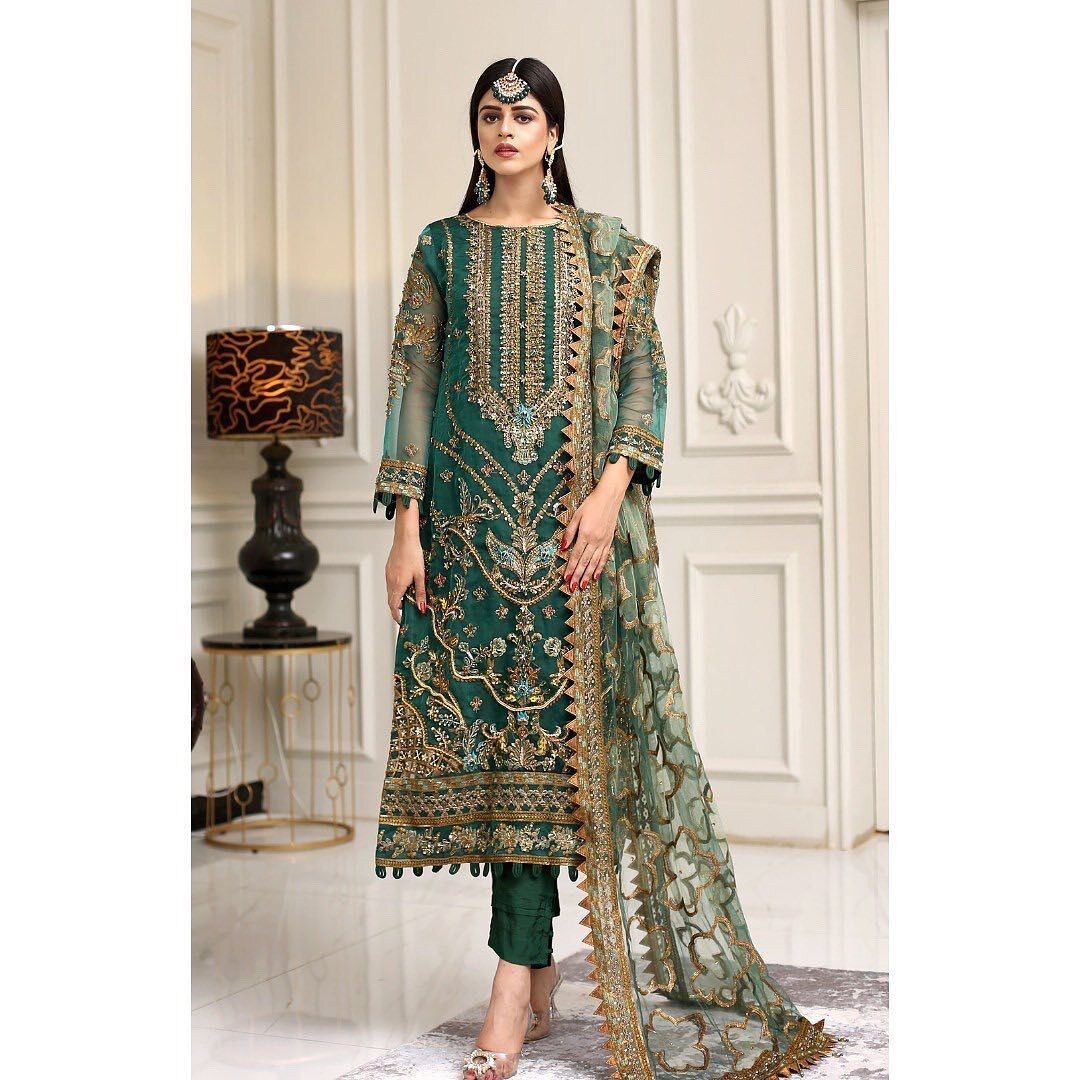 Luxury Embroidered Organza Wedding & Party Wear Suit with Net Dupatt