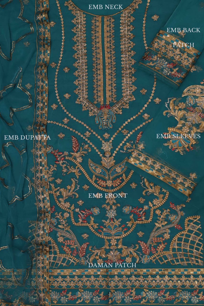 Luxury Embroidered Organza Wedding & Party Wear Suit with Net Dupatta