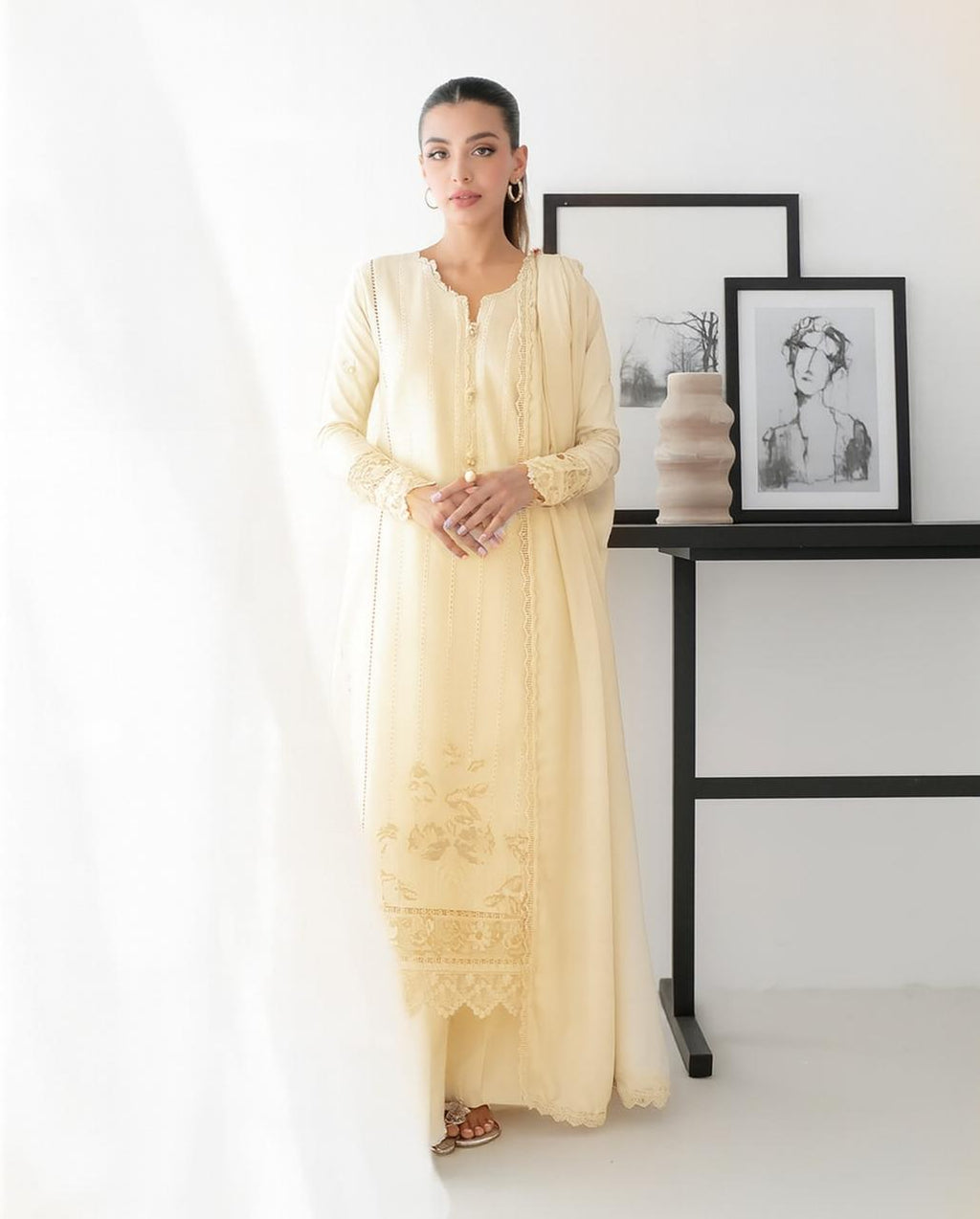 Maria B Dhank Heavy Multi-Head Embroidered Winter Suit with Wool Shawl