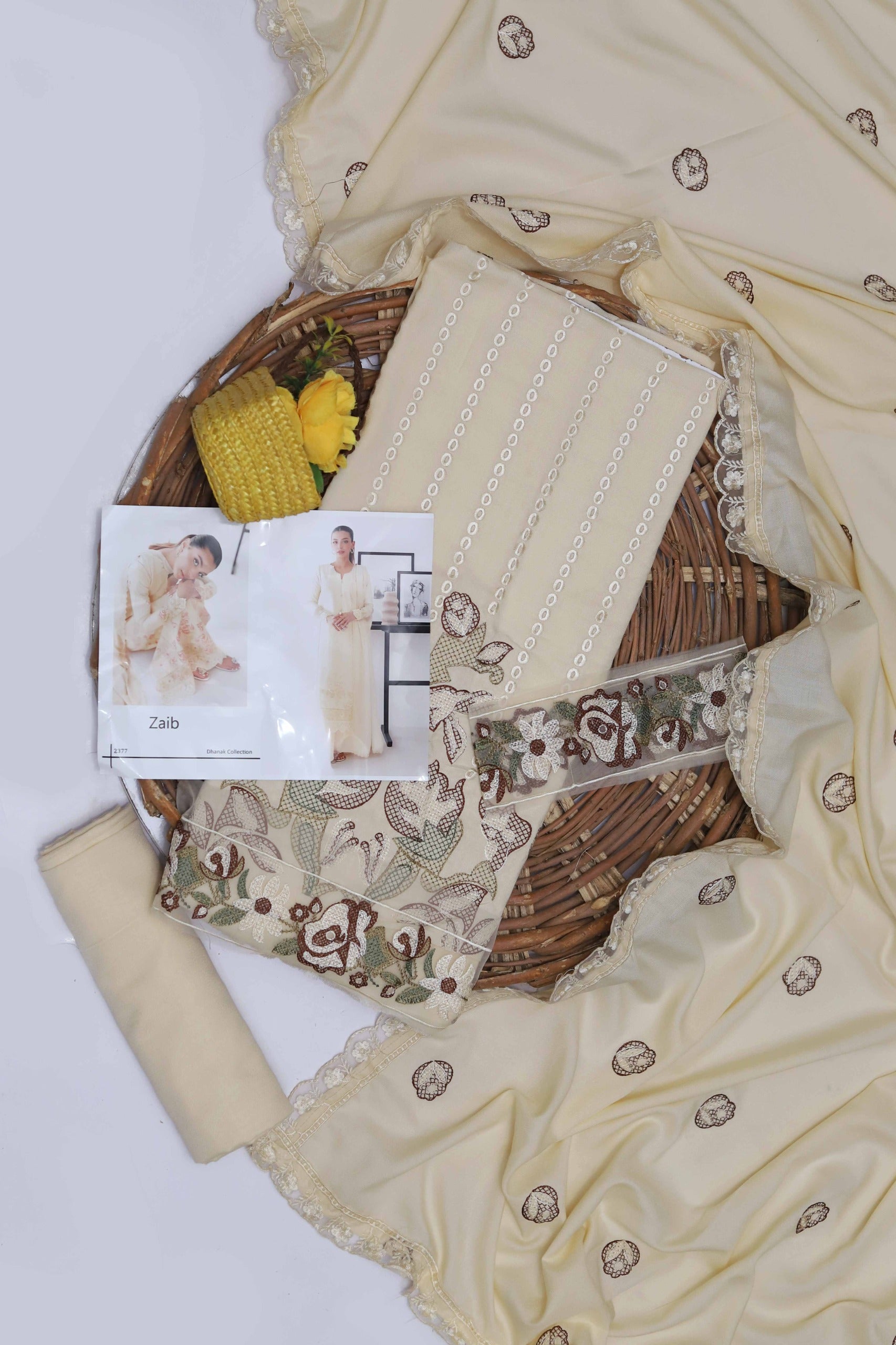 Maria B Dhank Heavy Multi-Head Embroidered Winter Suit with Wool Shawl