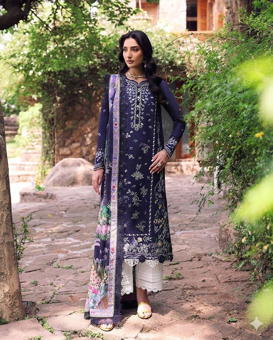 Dhanak Heavy Multi-Head Embroidered Winter Suit with Wool Shawl