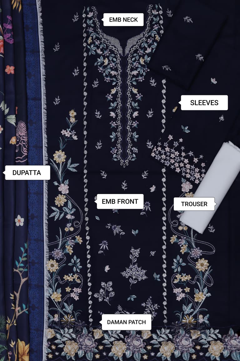 Dhanak Heavy Multi-Head Embroidered Winter Suit with Wool Shawl