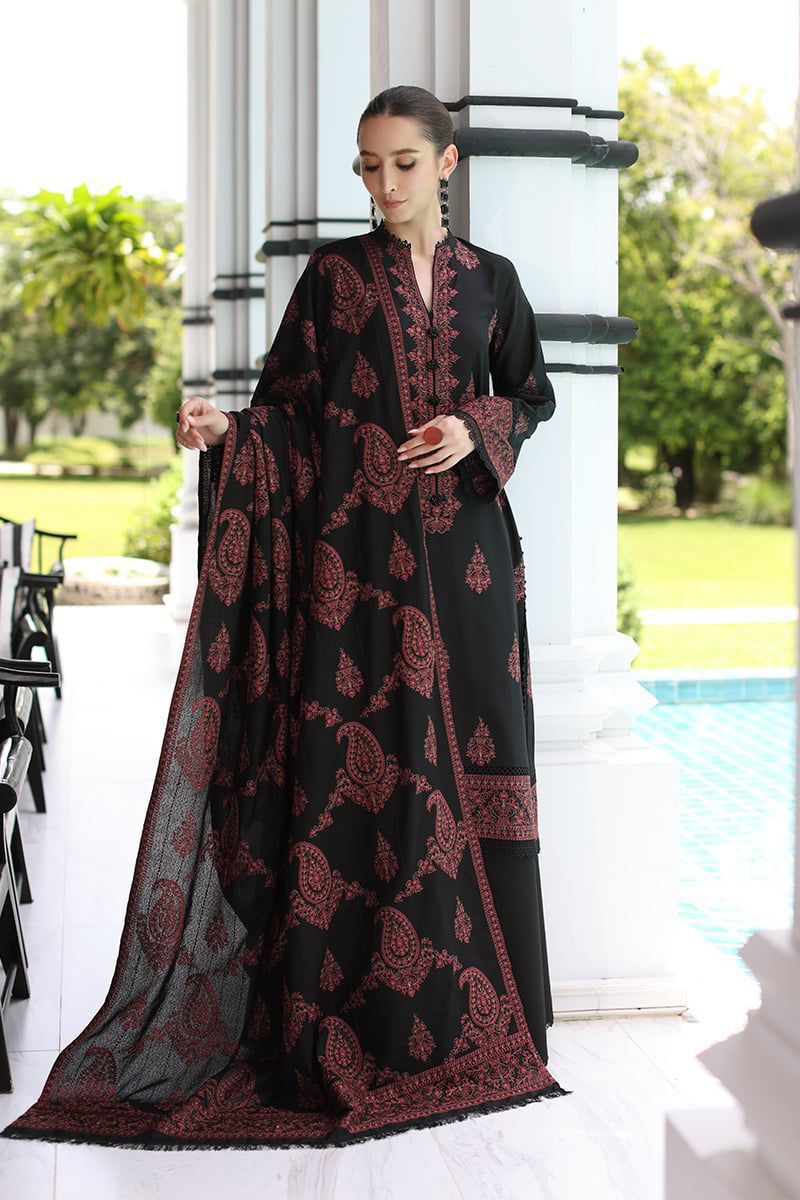 Pure Dhanak Heavy Embroidered Winter Suit with Shawl