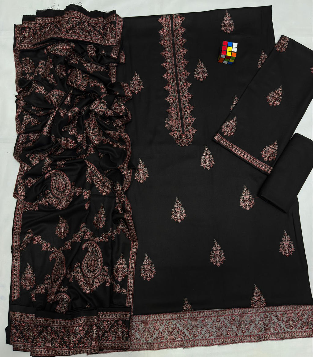 Pure Dhanak Heavy Embroidered Winter Suit with Shawl