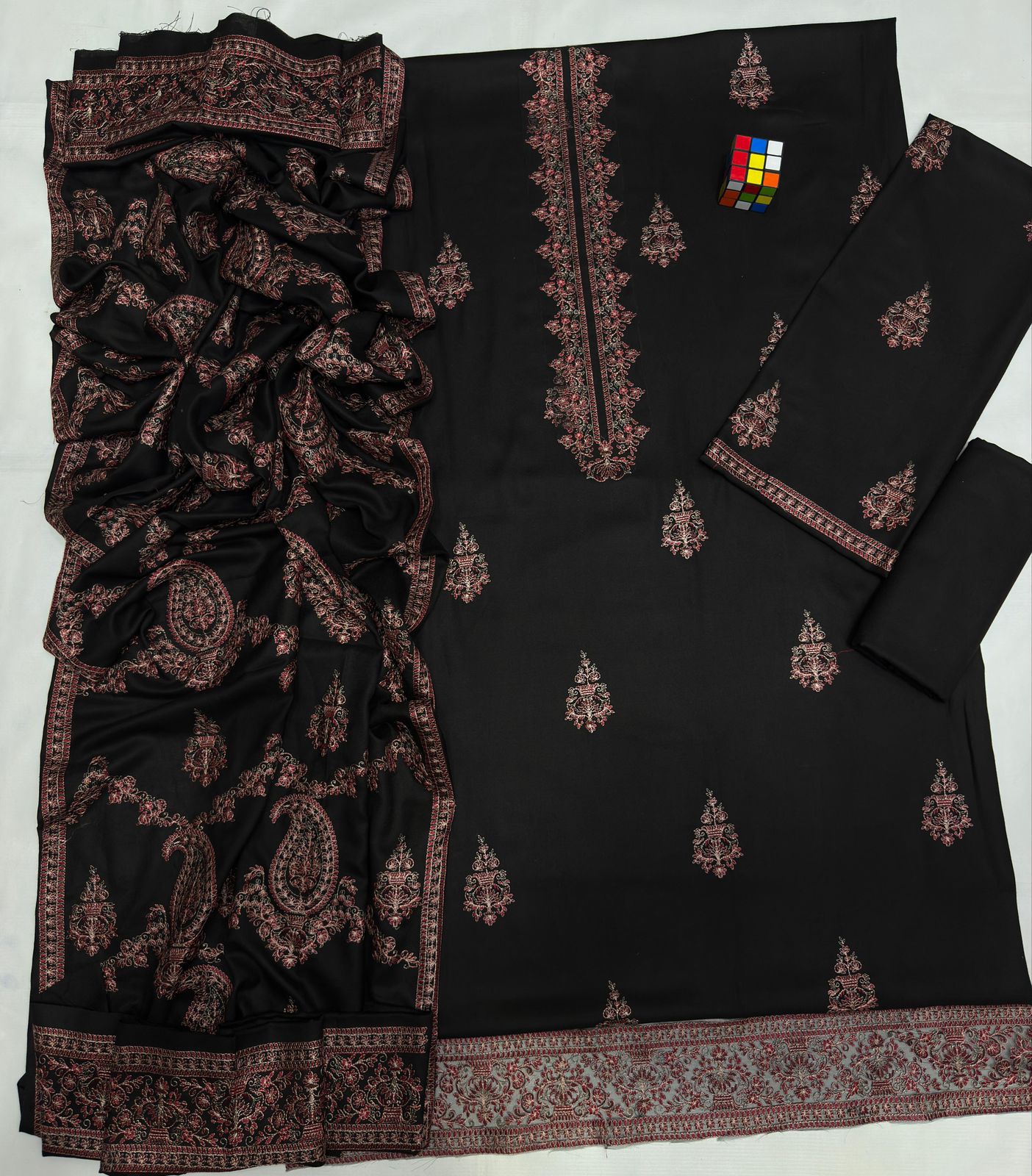 Pure Dhanak Heavy Embroidered Winter Suit with Shawl