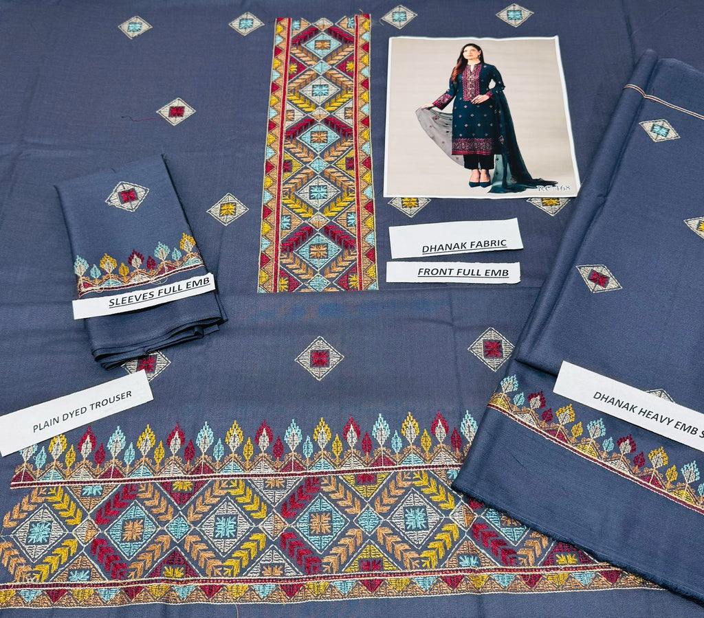 Bareeze Airjet Dhanak 3PC Heavy Embroidered Winter Suit with Shawl