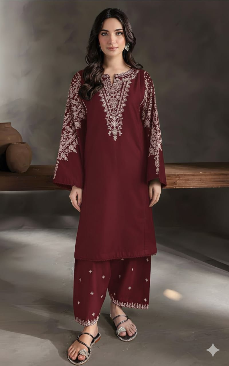 Premium Dhanak 2PC Heavy Embroidered Winter Suit – Code 01