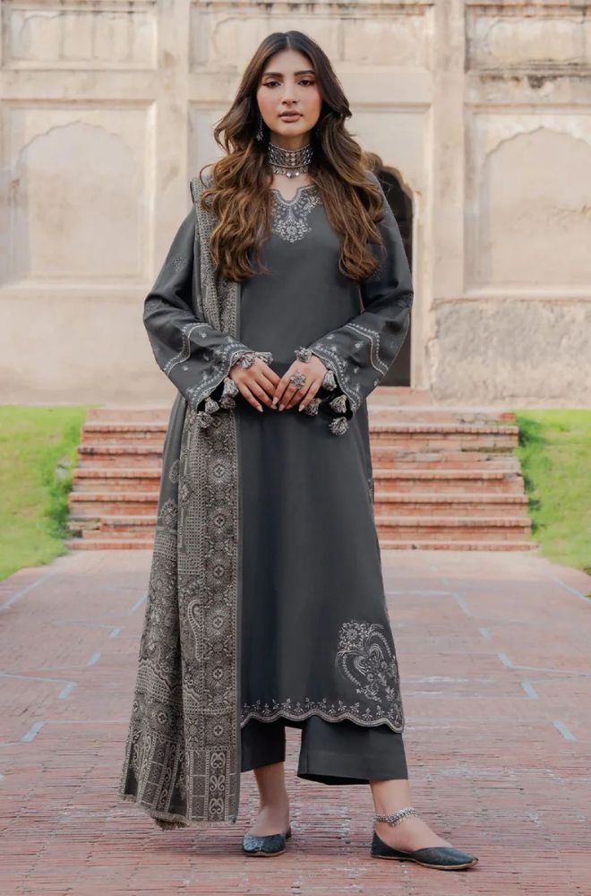 Dhanak Hit Codes 3PC Heavy Embroidered Winter Suit with Twill Shawl