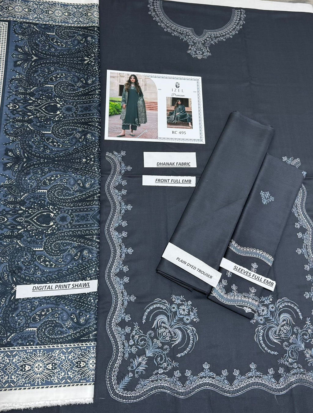 Dhanak Hit Codes 3PC Heavy Embroidered Winter Suit with Twill Shawl