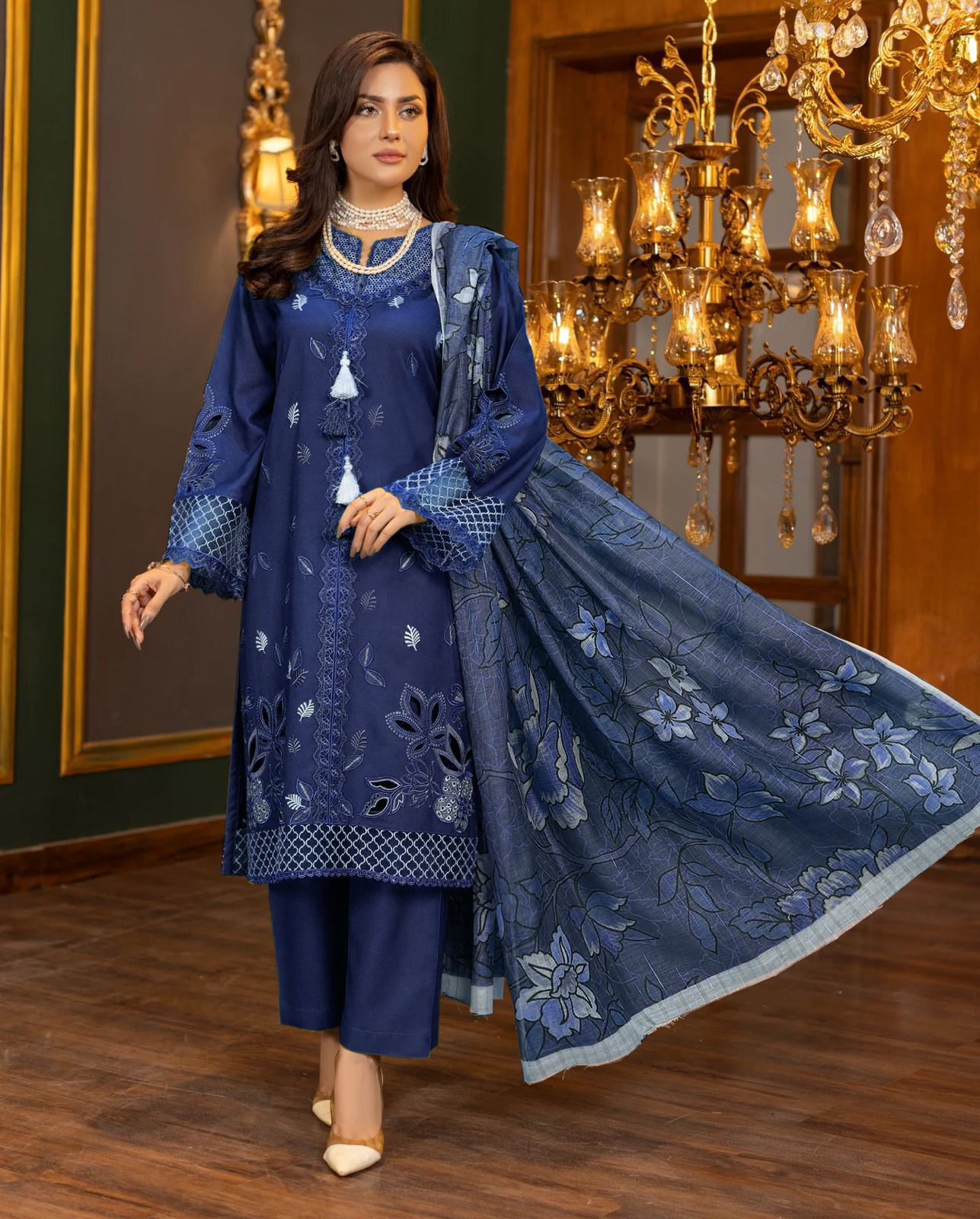 SHE EDGE 7027 Dhanak 3PC Heavy Embroidered Winter Suit with Wool Shawl