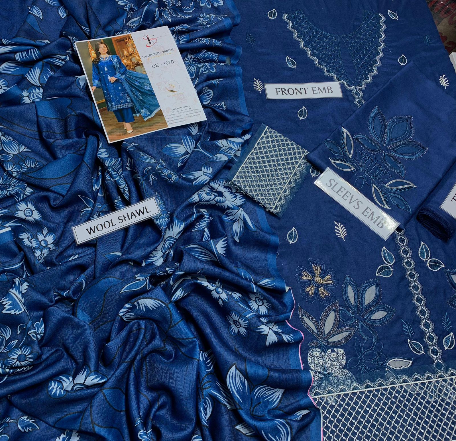 SHE EDGE 7027 Dhanak 3PC Heavy Embroidered Winter Suit with Wool Shawl