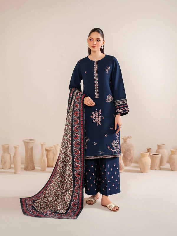 Dhanak Hit Code Airjet 3PC Embroidered Winter Suit with Printed Shawl
