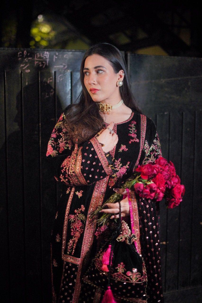 Aneela Velvet Heavy Embroidered Luxury Formal Suit