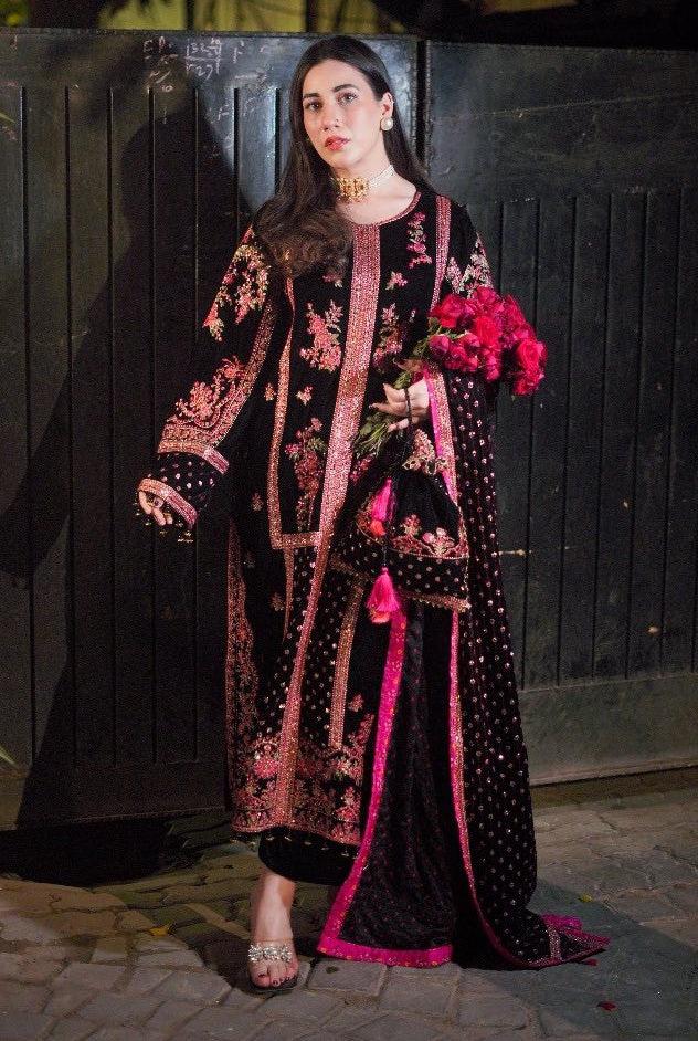 Aneela Velvet Heavy Embroidered Luxury Formal Suit