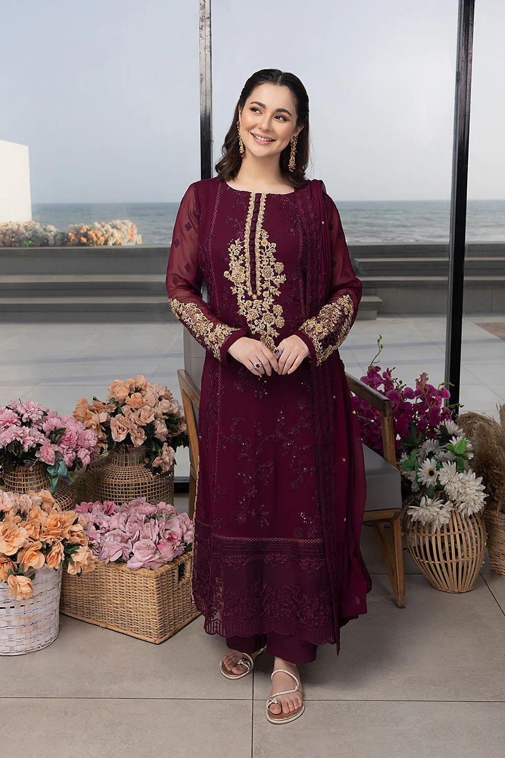 Azure Chiffon Heavy Embroidered Replica 3PC Formal Suit