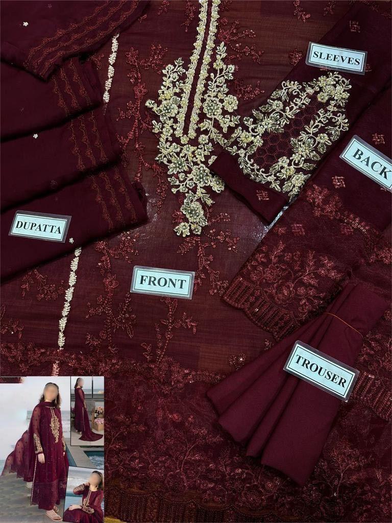 Azure Chiffon Heavy Embroidered Replica 3PC Formal Suit