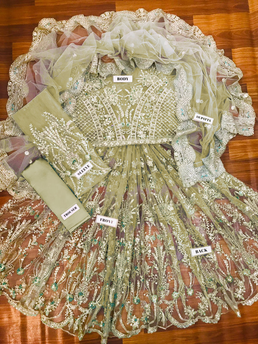 Luxury Net Frock with Satin Silk Trouser & Heavy Embroidery