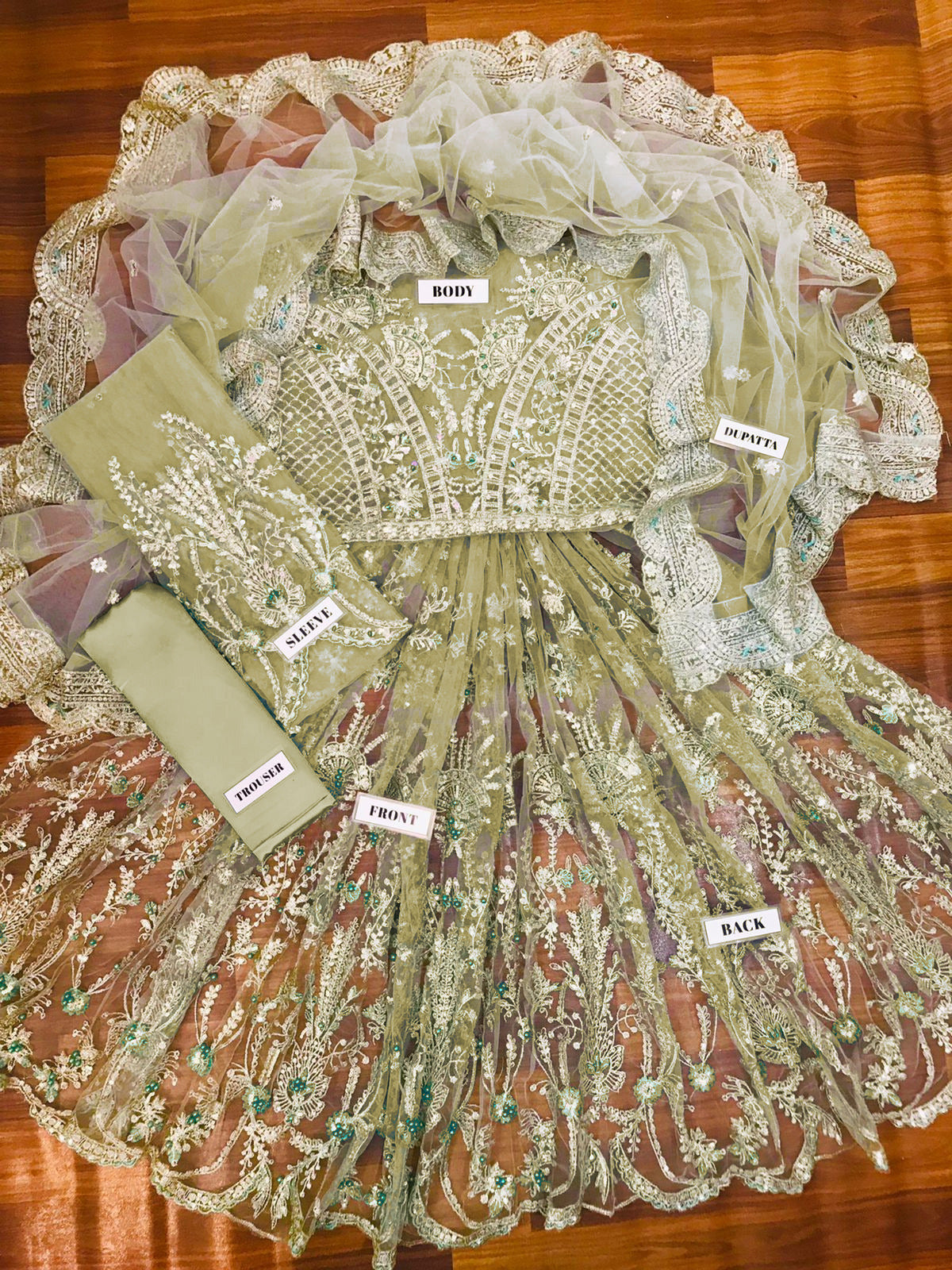 Luxury Net Frock with Satin Silk Trouser & Heavy Embroidery