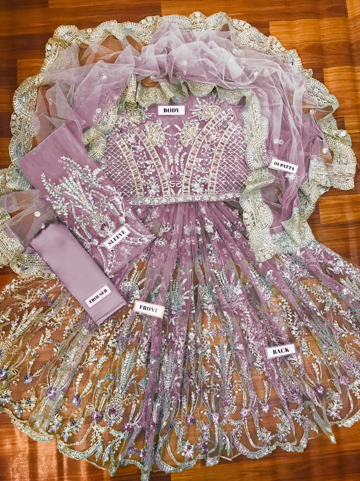 Luxury Net Frock with Satin Silk Trouser & Heavy Embroidery