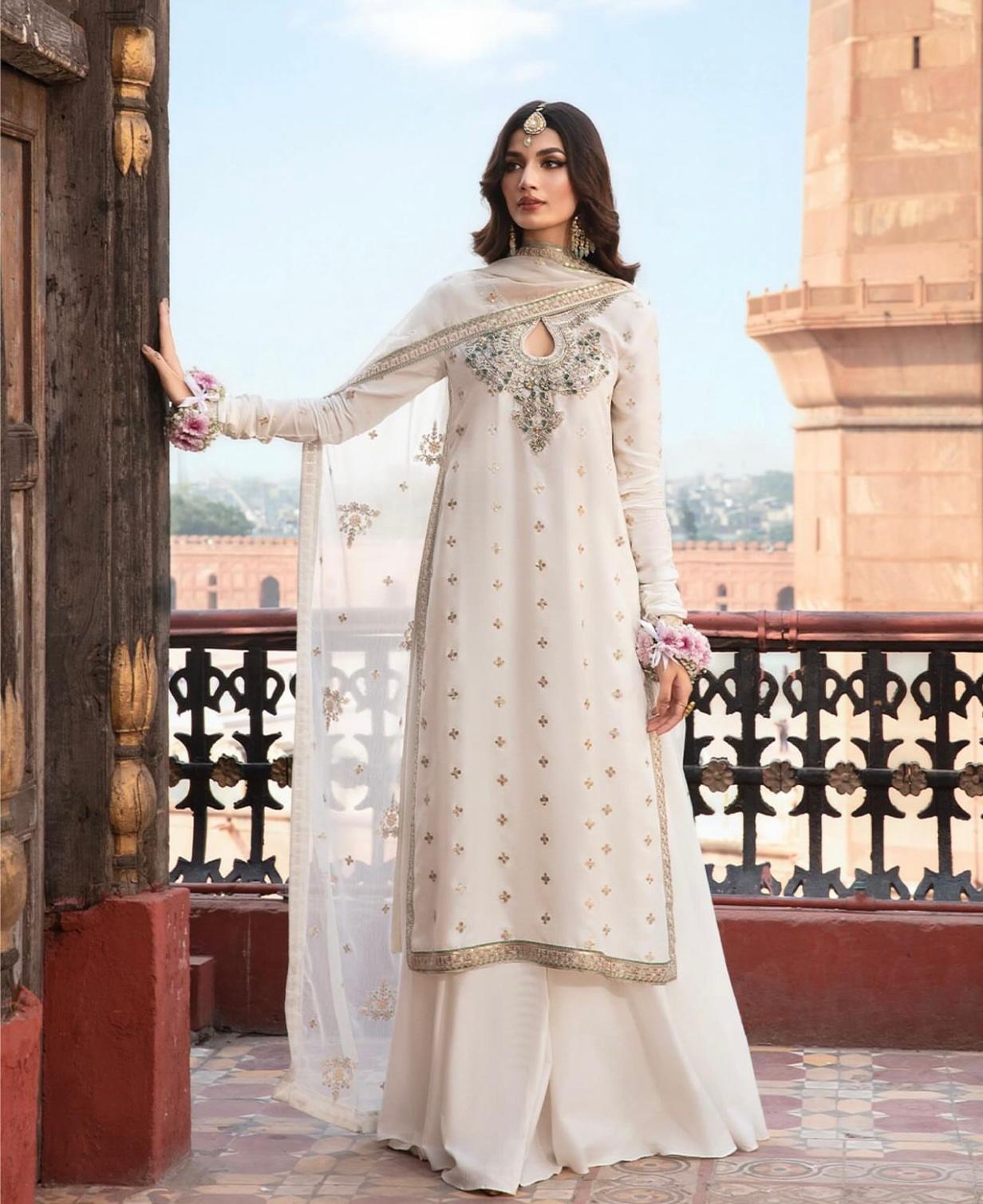 Azure Chiffon Heavy Embroidered 3PC Formal Suit