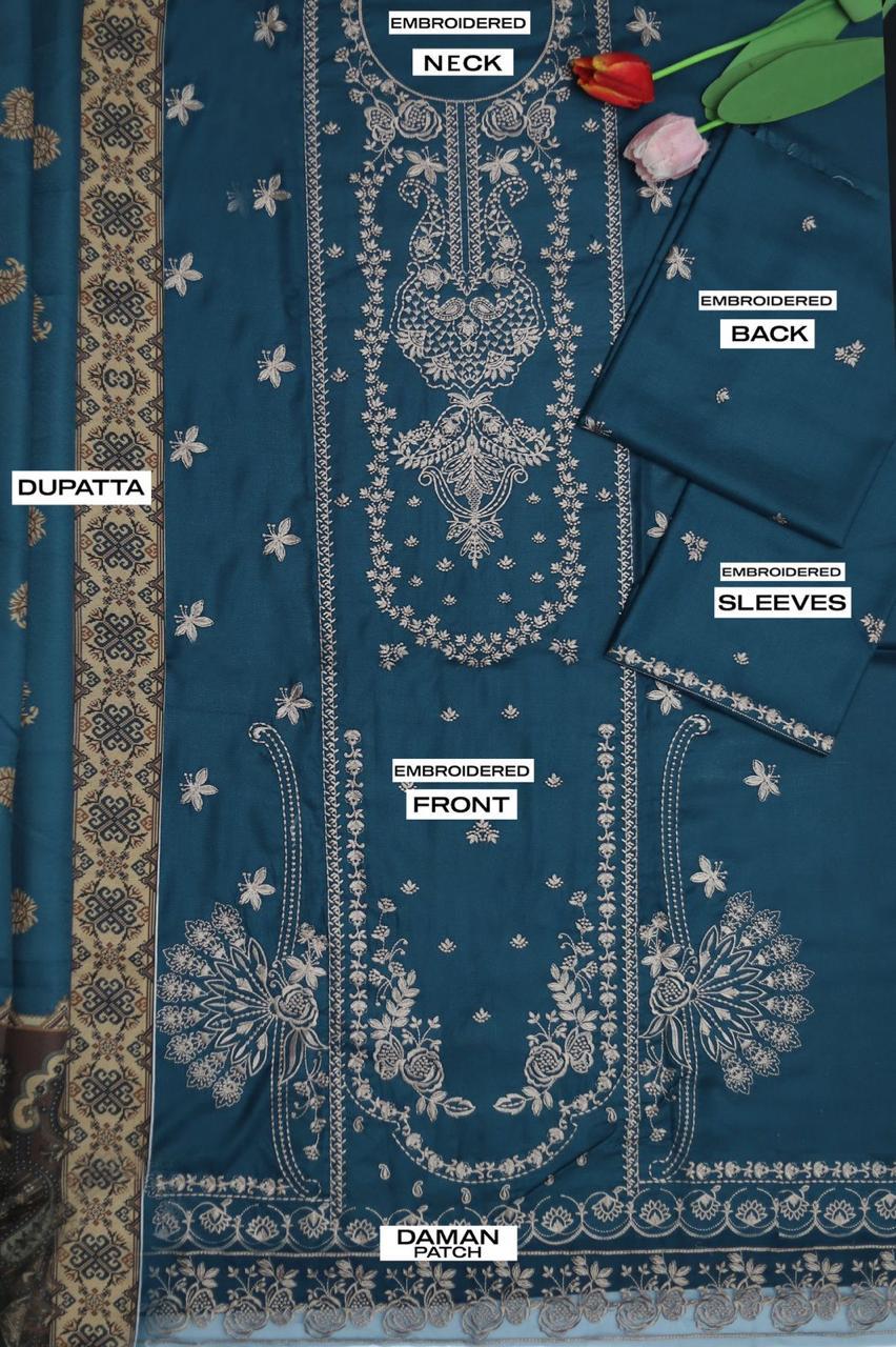 Maria B Multi-Head Embroidered Dhanak 3PC Winter Suit