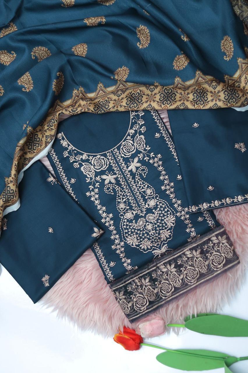 Maria B Multi-Head Embroidered Dhanak 3PC Winter Suit