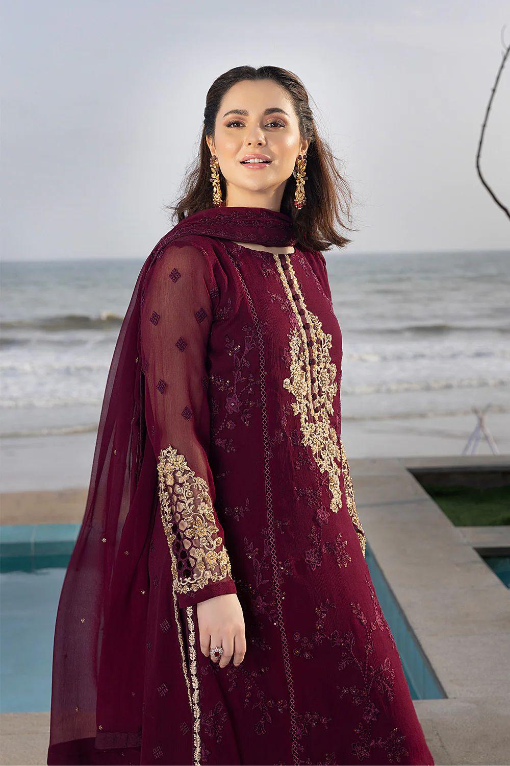 Azure Chiffon Heavy Embroidered Unstitched Suit