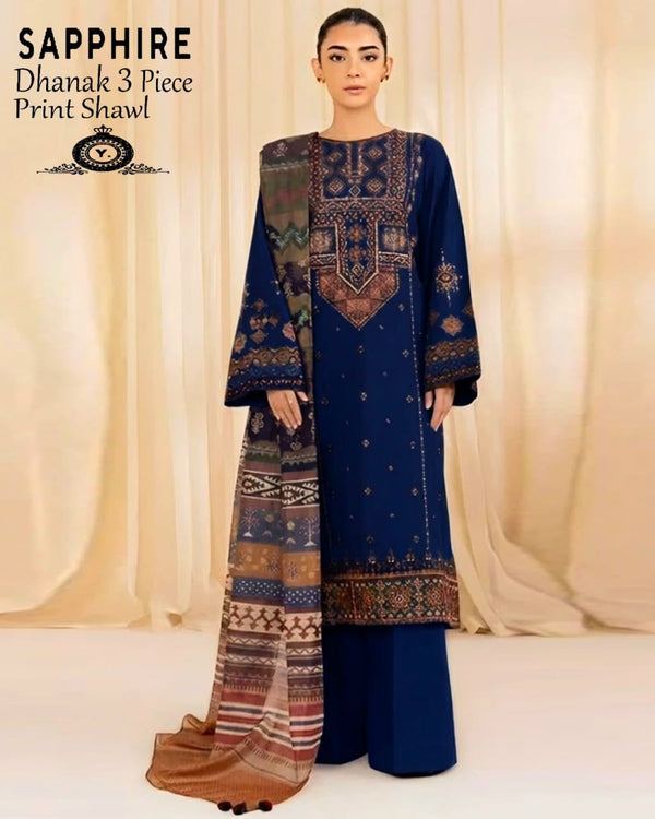 Premium Dhanak 3PC Heavy Embroidered Winter Suit
