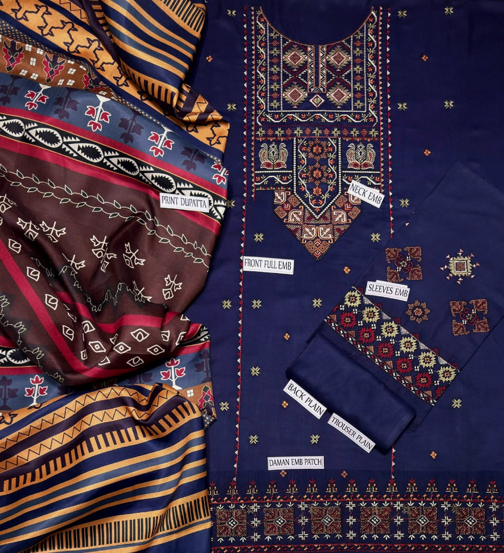 Premium Dhanak 3PC Heavy Embroidered Winter Suit