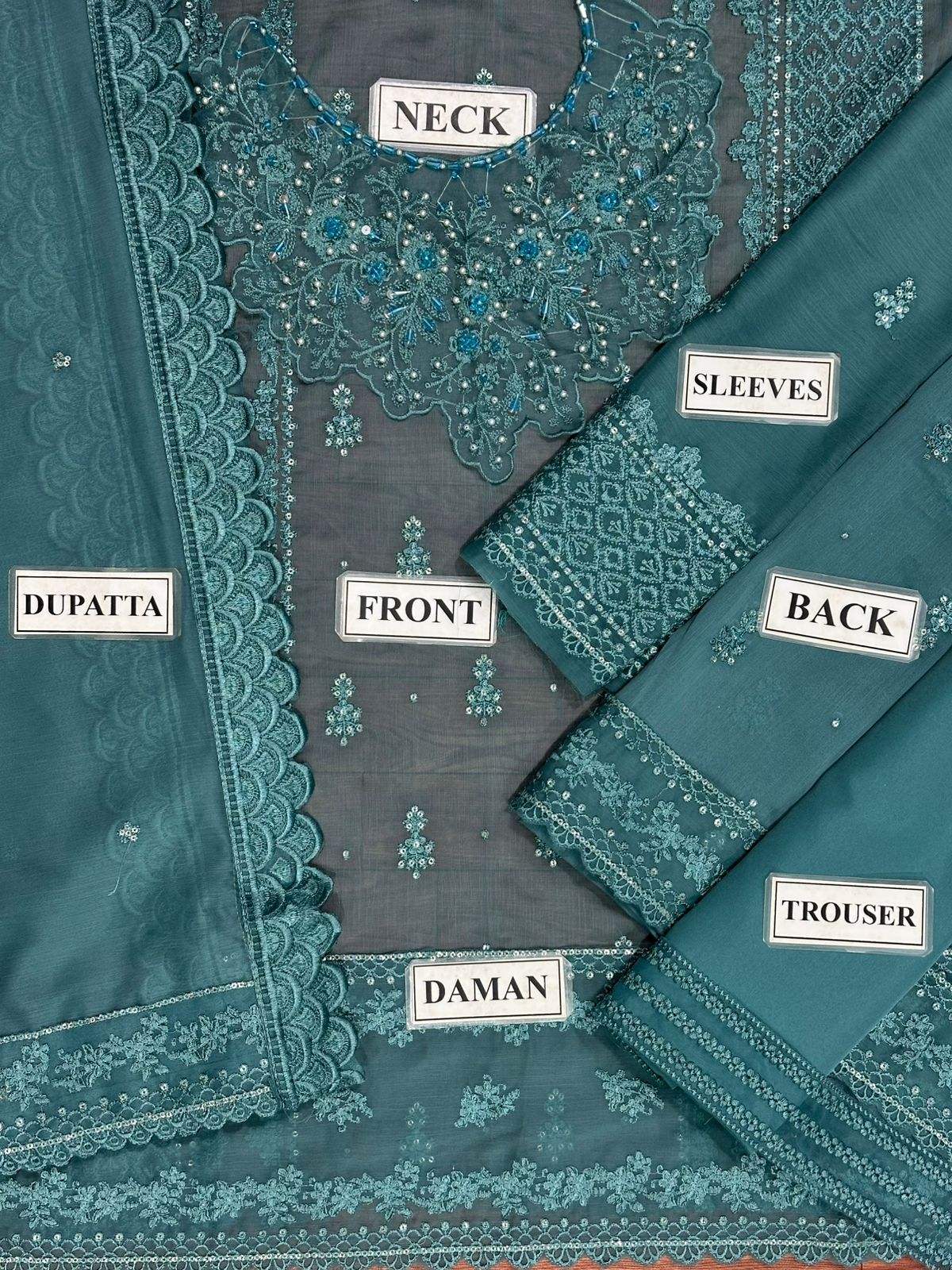 Azure Chiffon Suit with Malai Trouser