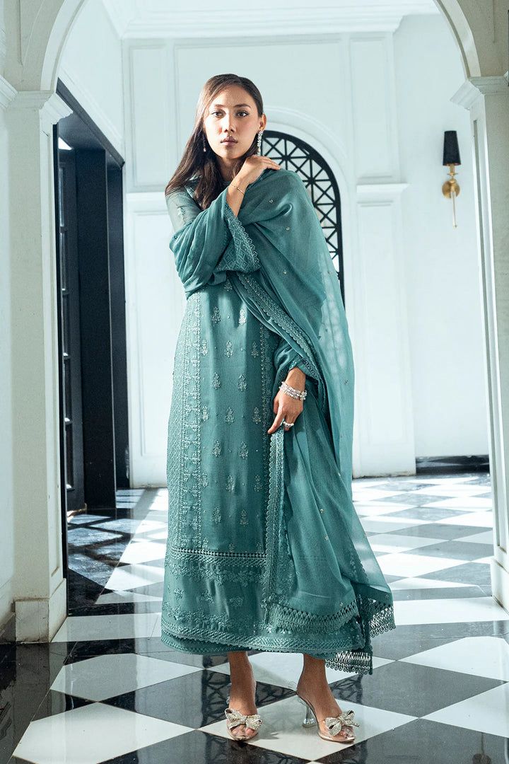 Azure Chiffon Suit with Malai Trouser