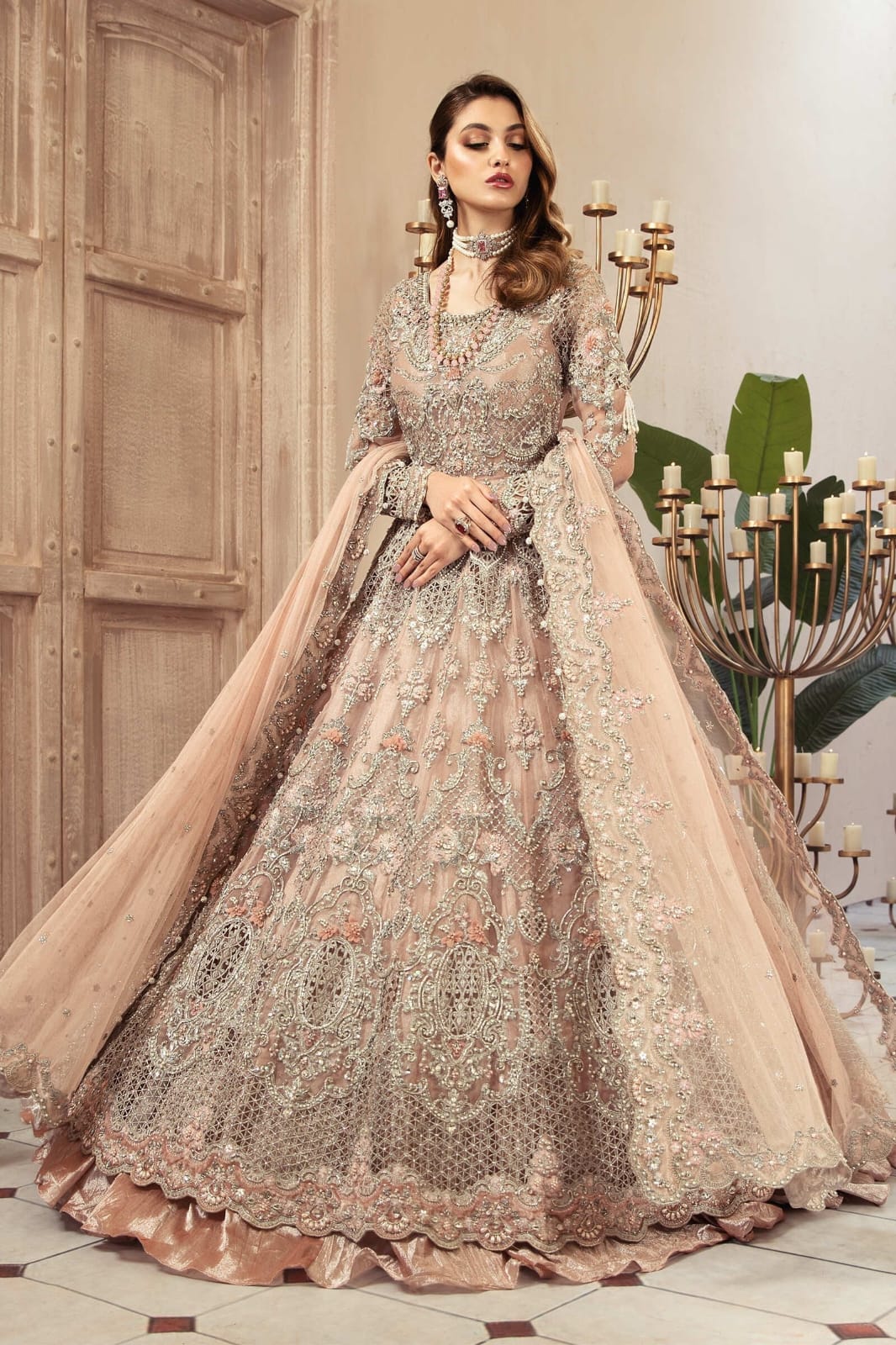 Maria B - Peach Zardozi Bridal Lehenga