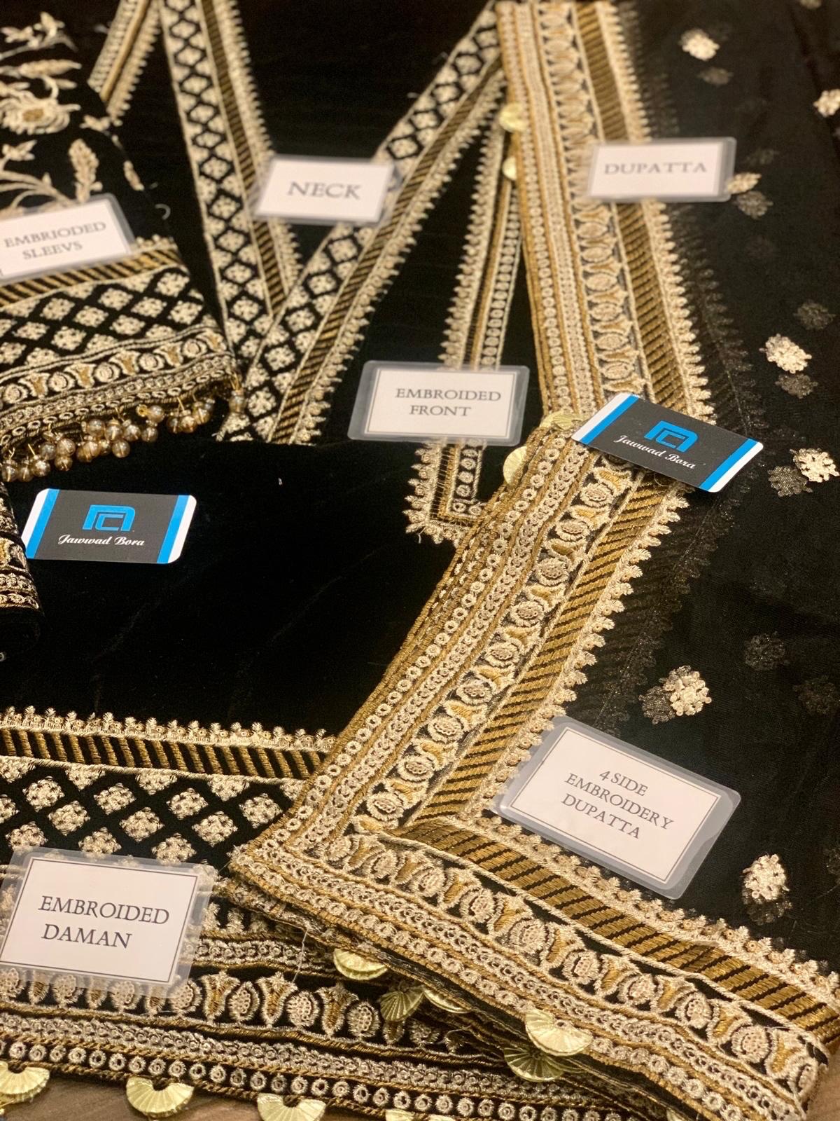 TRUE – Velvet Embroidered 3PC Luxury Winter Suit with Organza Dupatta